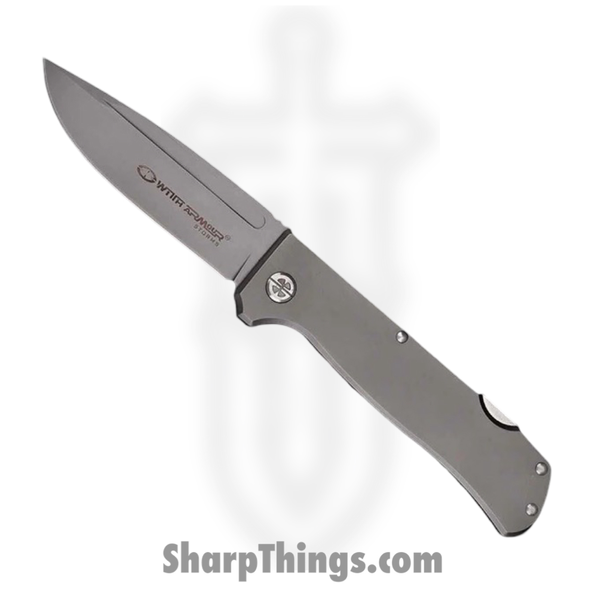 WA-092SW_1.jpg WithArmour - WA-092SW - Stones - Folding Knife - D2 Blasted Drop Point - Titanium - Grey - Image 1