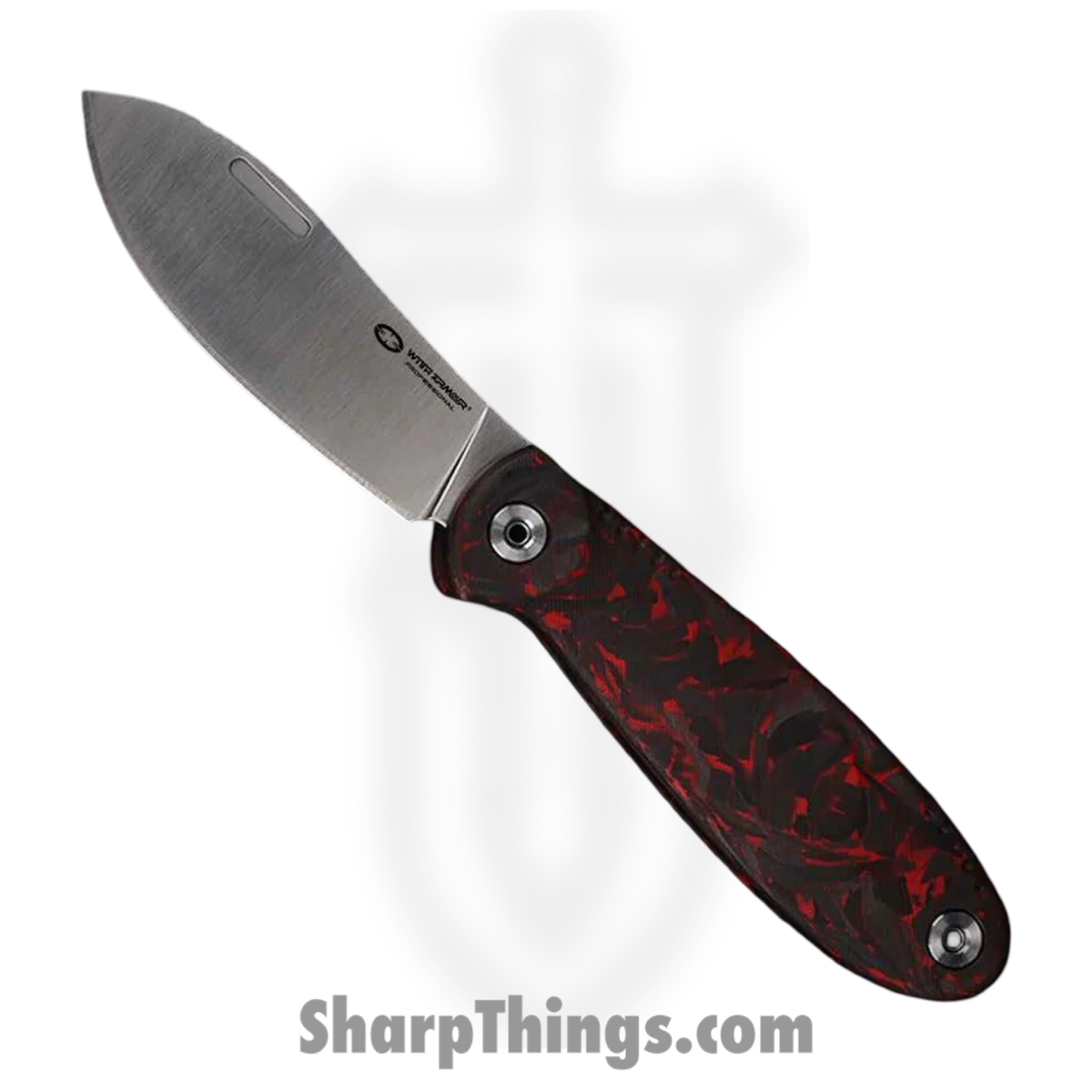 WA079F-40CFBR_1.jpg WithArmour - WA079F-40CFBR - FoldMuk2F - Folding Knife - VG-10 Satin Nessmuk - Shredded CF - Black Red - Image 1