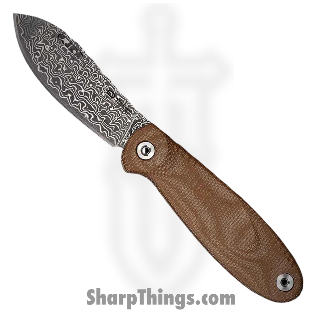 WA079F-40MKDM_1.jpg WithArmour - WA079F-40MKDM - FoldMuk2F - Folding Knife - Damascus Damascus Nessmuk - Micarta - Tan - Image 1