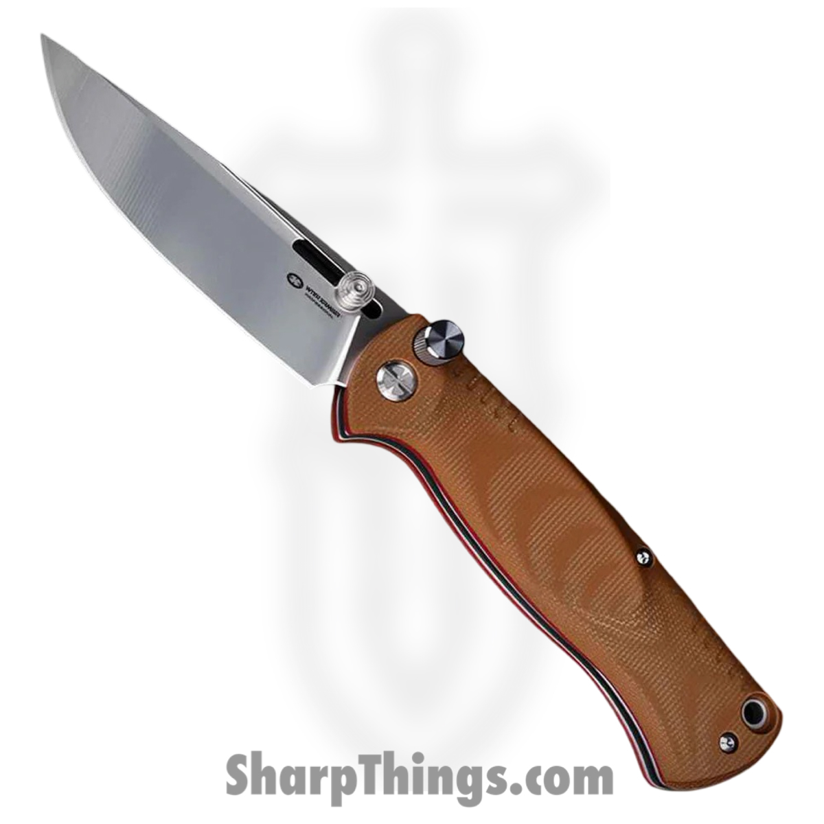 WA2301F-55TN_1.jpg WithArmour - WA2301F-55TN - MercenaryF - Folding Knife - 12C27 Satin Drop Point - Micarta G10 - Tan Red - Image 1