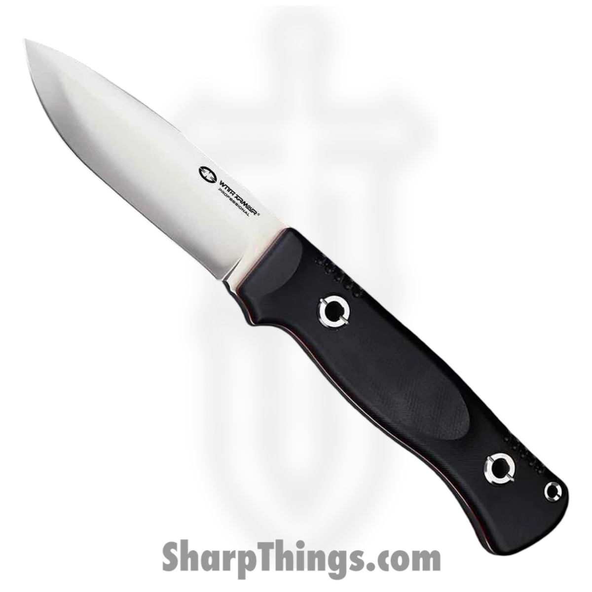 WA2303-95BKG_1.jpg WithArmour - WA2303-95BKG - Woodlands - Fixed Blade Knife - VG-10 Satin Drop Point - Micarta G10 - Black Red - Image 1