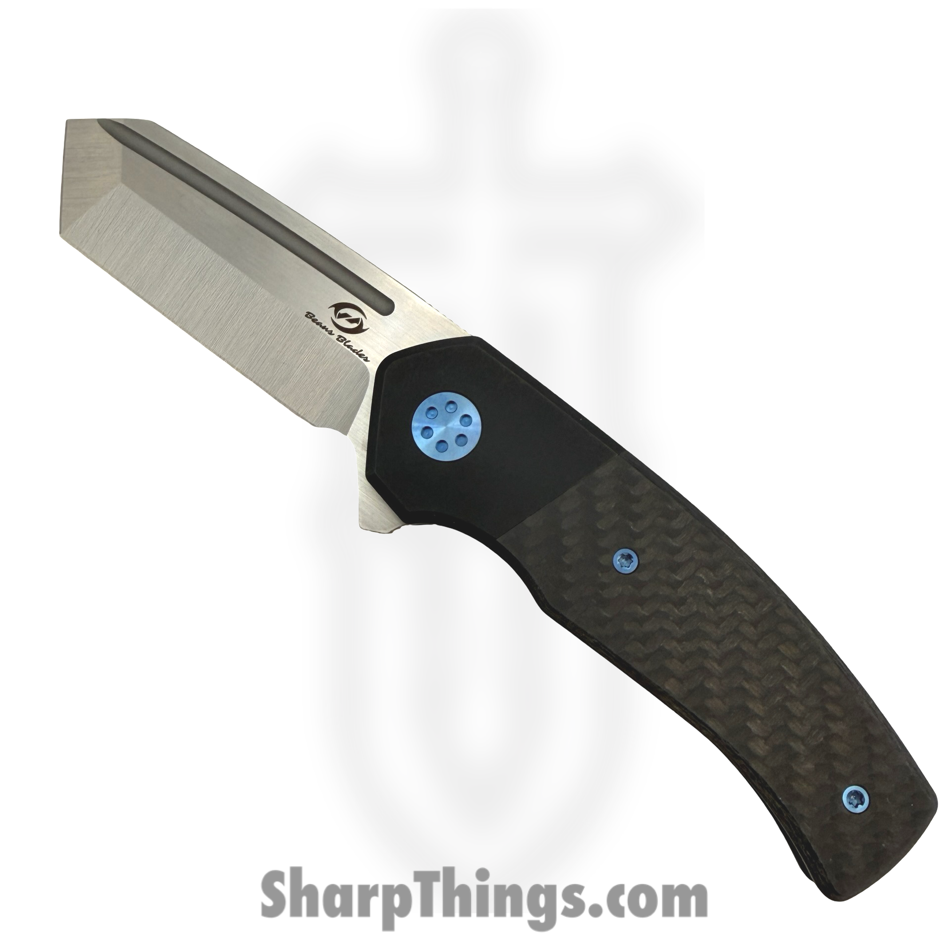 38WarmCF_1.png Beans Blades - BB-WarM-CF - Warrior Mini - Folding Knife - M390 Satin Tanto - Titanium - Black - Image 1