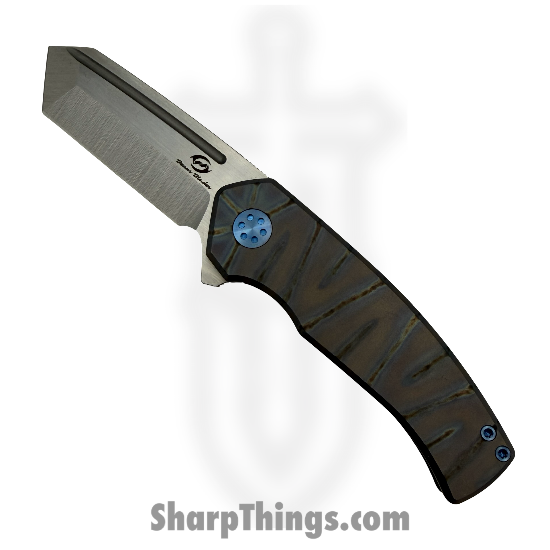 38WarmFL_1.png Beans Blades - BB-WarM-FL - Warrior Mini - Folding Knife - M390 Satin Tanto - Titanium - Flamed - Image 1