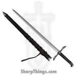 VOC - H-5908 - 22in Assassin's Sword - Fixed Blade Knife - Stainless Satin Dagger - Imitation Leather - Black