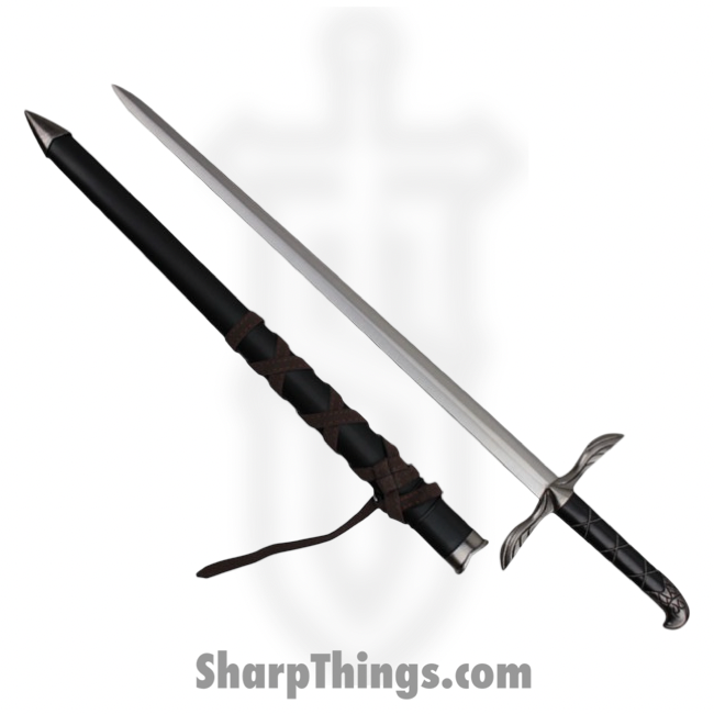 H-5908_1.png VOC - H-5908 - 22in Assassin's Sword - Fixed Blade Knife - Stainless Satin Dagger - Imitation Leather - Black - Image 1