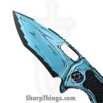 Heretic Knives - H010-CS-TQ - Medusa Manual Cel Shade - Folding Knife - CPM MagnaCut Coated Recurve - Aluminum - Turquoise - Image 8