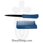 VOC - HWT229D - Comb Knife - Fixed Blade Knife - Stainless Satin Dagger - Plastic - Blue - Image 4
