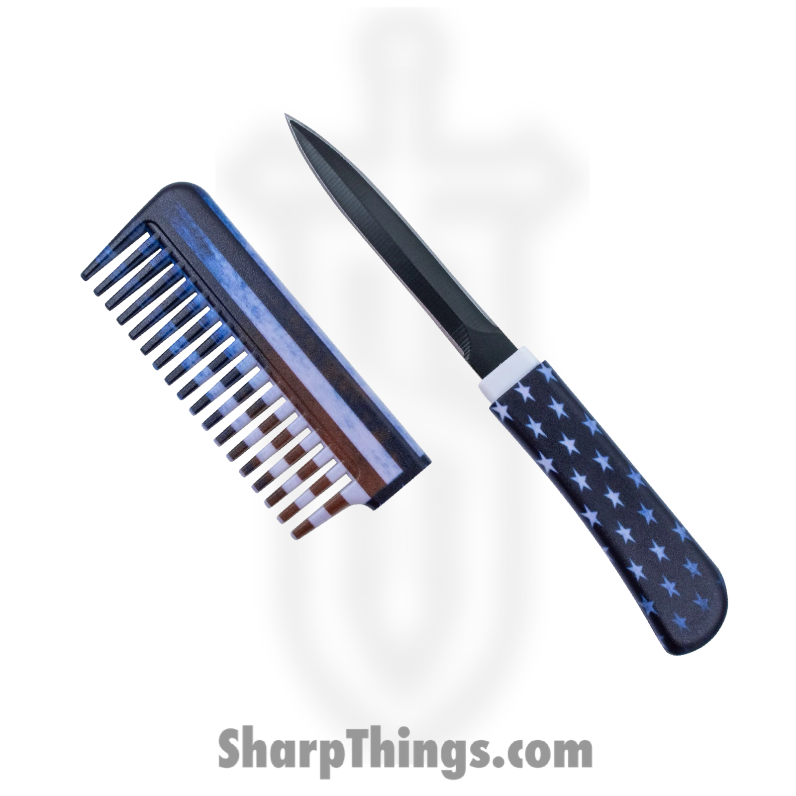 HWT229G_1.png VOC - HWT229G - Comb Knife - Fixed Blade Knife - Stainless Satin Dagger - Plastic - Red|White|Blue - Image 1