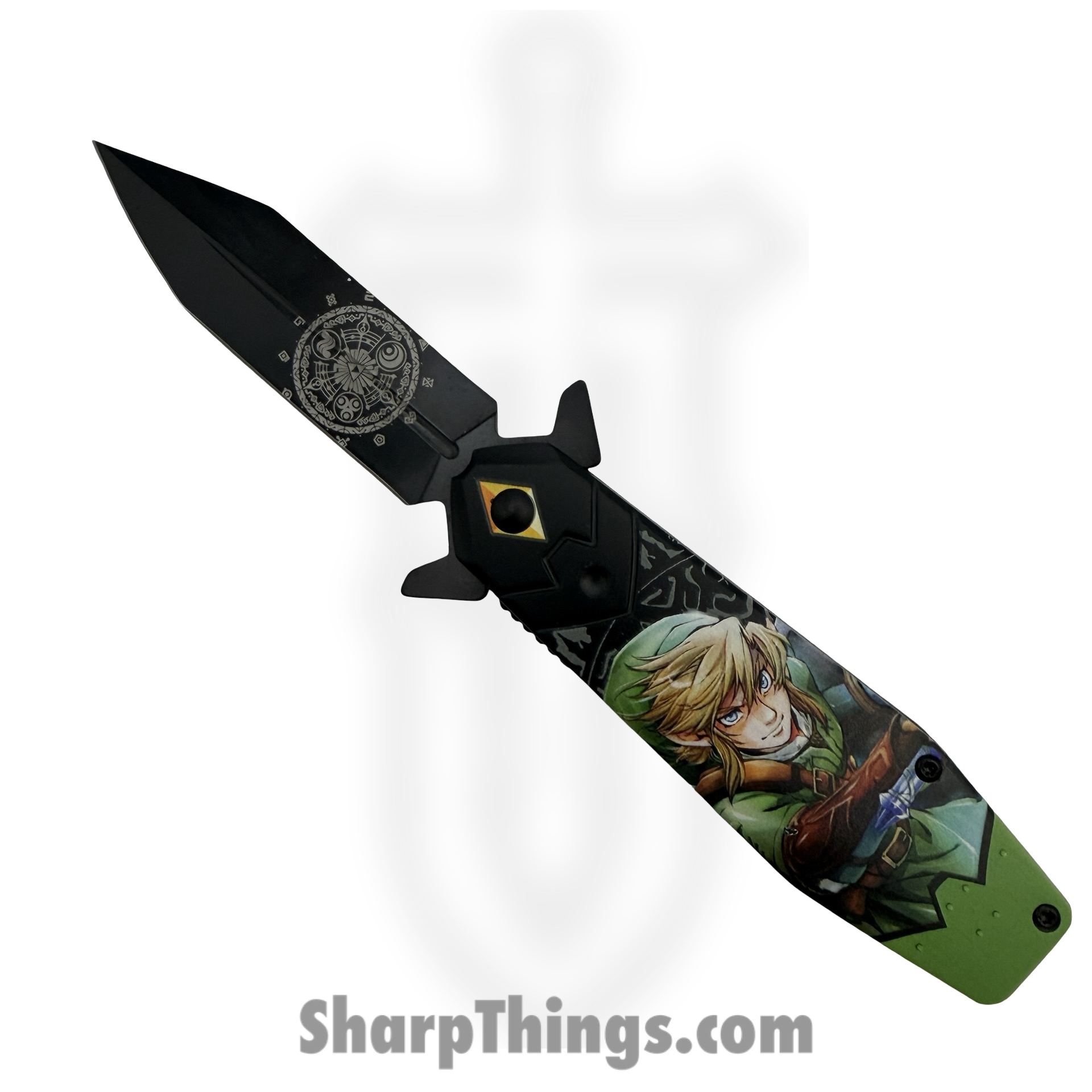 PF84_1.png VOC - PF84 - Zelda - Assisted Open Knife - Stainless Coated Spear - Aluminum - Black/Green - Image 1