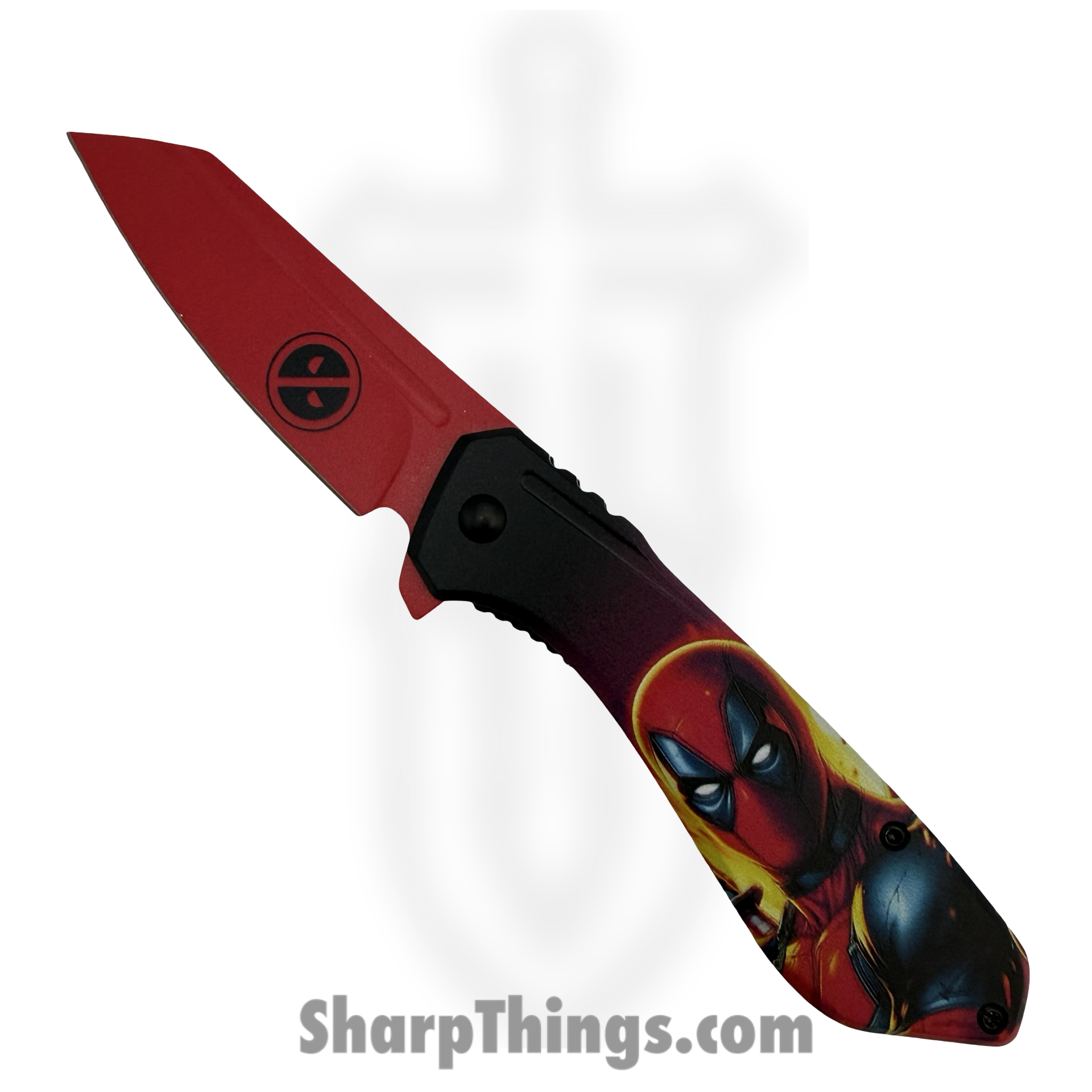 PF85J_1.png VOC - PF85J - DeadPool - Assisted Open Knife - Stainless Coated Reverse Tanto - Aluminum - Black/Red - Image 1