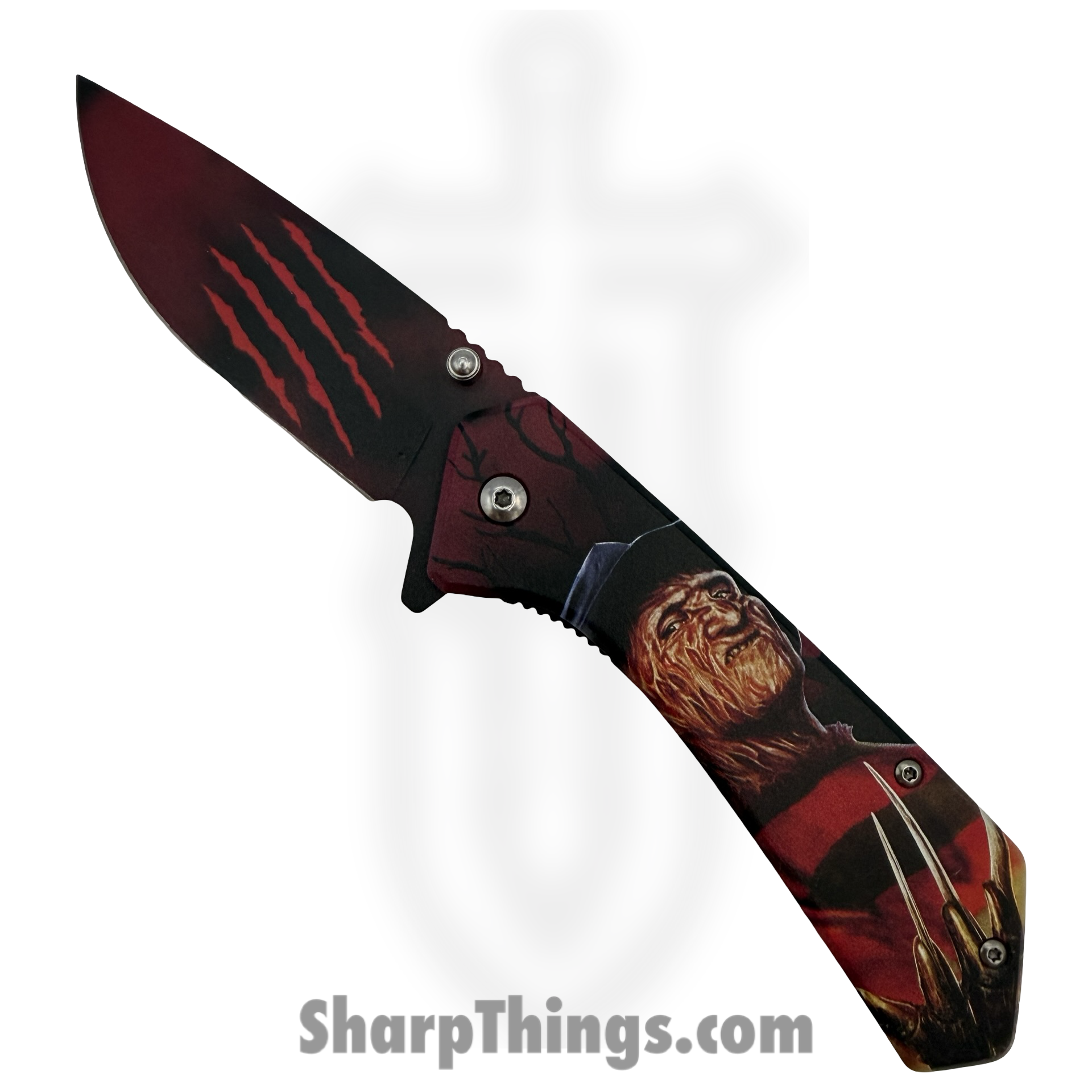 PF95XL_1.png VOC - PF95XL - Freddy Krueger - Assisted Open Knife - Stainless Coated Drop Point - Aluminum - Black/Red - Image 1