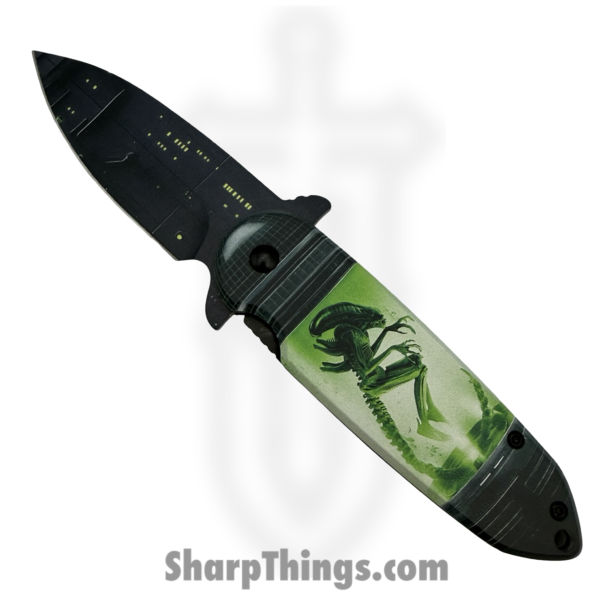 PF97C_1.png VOC - PF97C - ALIEN - Assisted Open Knife - Stainless Coated Spear - Aluminum - Green - Image 1