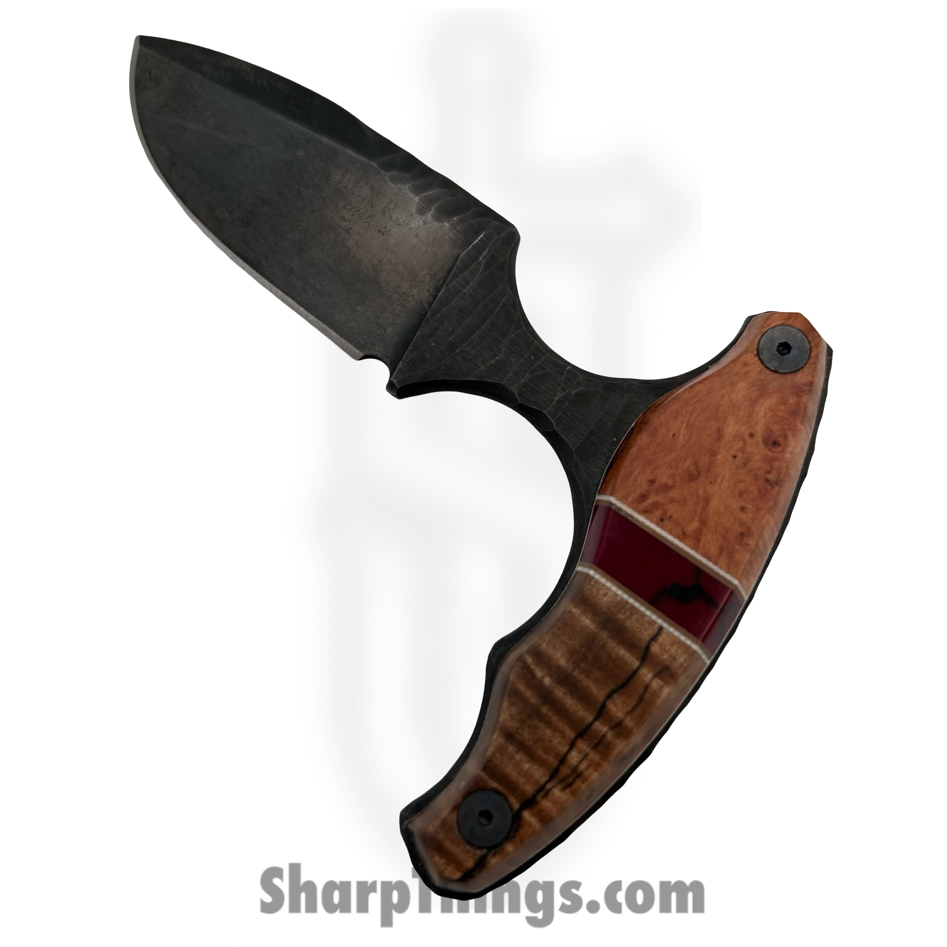 SQ8145365_1.png Lex Rex - SQ8145365 - EDC Bearknuckle - Fixed Blade Knife - 80crv2 Blasted Push Dagger - Burl Wood Multi - Brown Red - Image 1