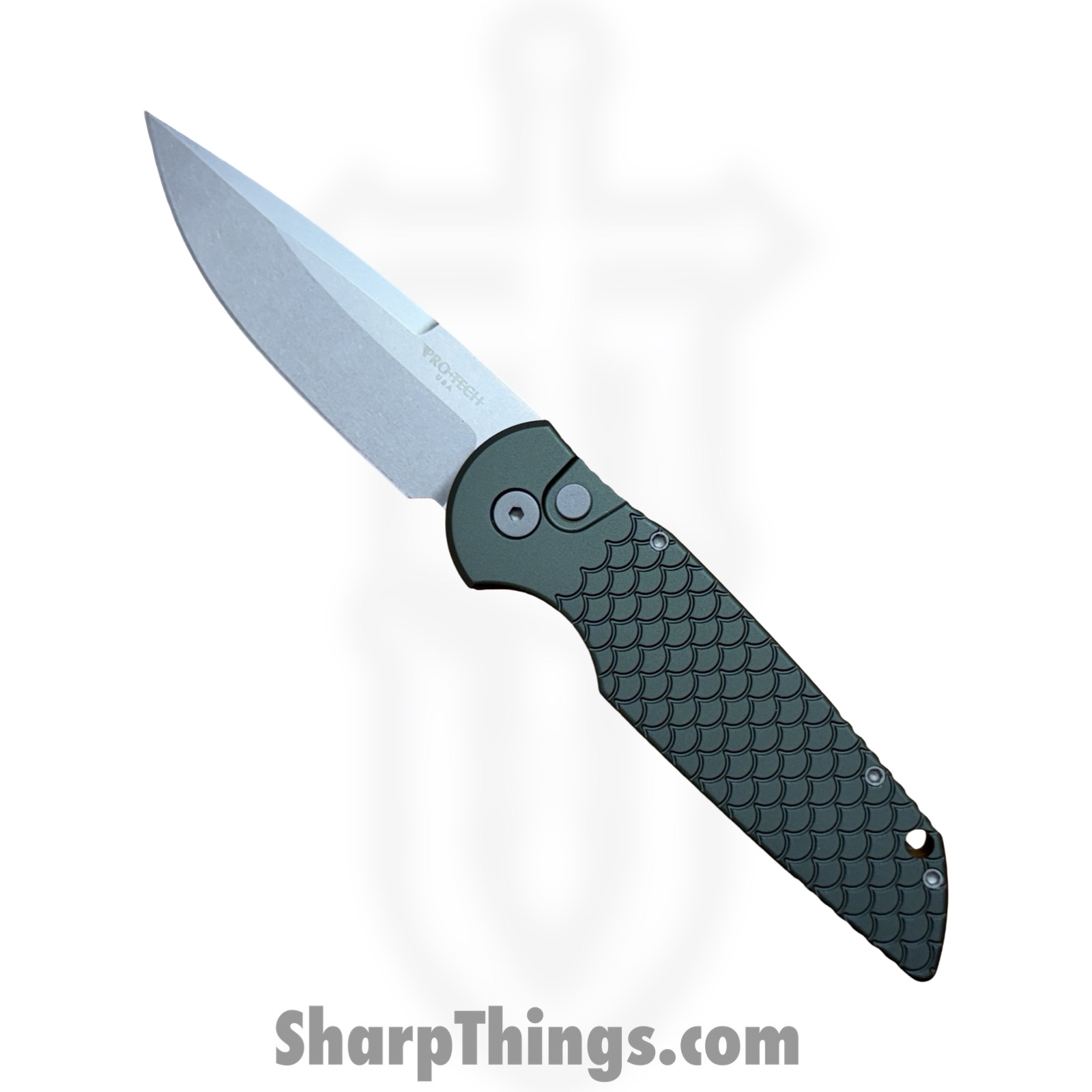 TR-3-X1-SW-GREEN_1.jpg ProTech - TR-3 X1 SW Green - Tactical Response 3 - Automatic Knife - 154CM Stonewash Drop Point - Aluminum - Green - Image 1
