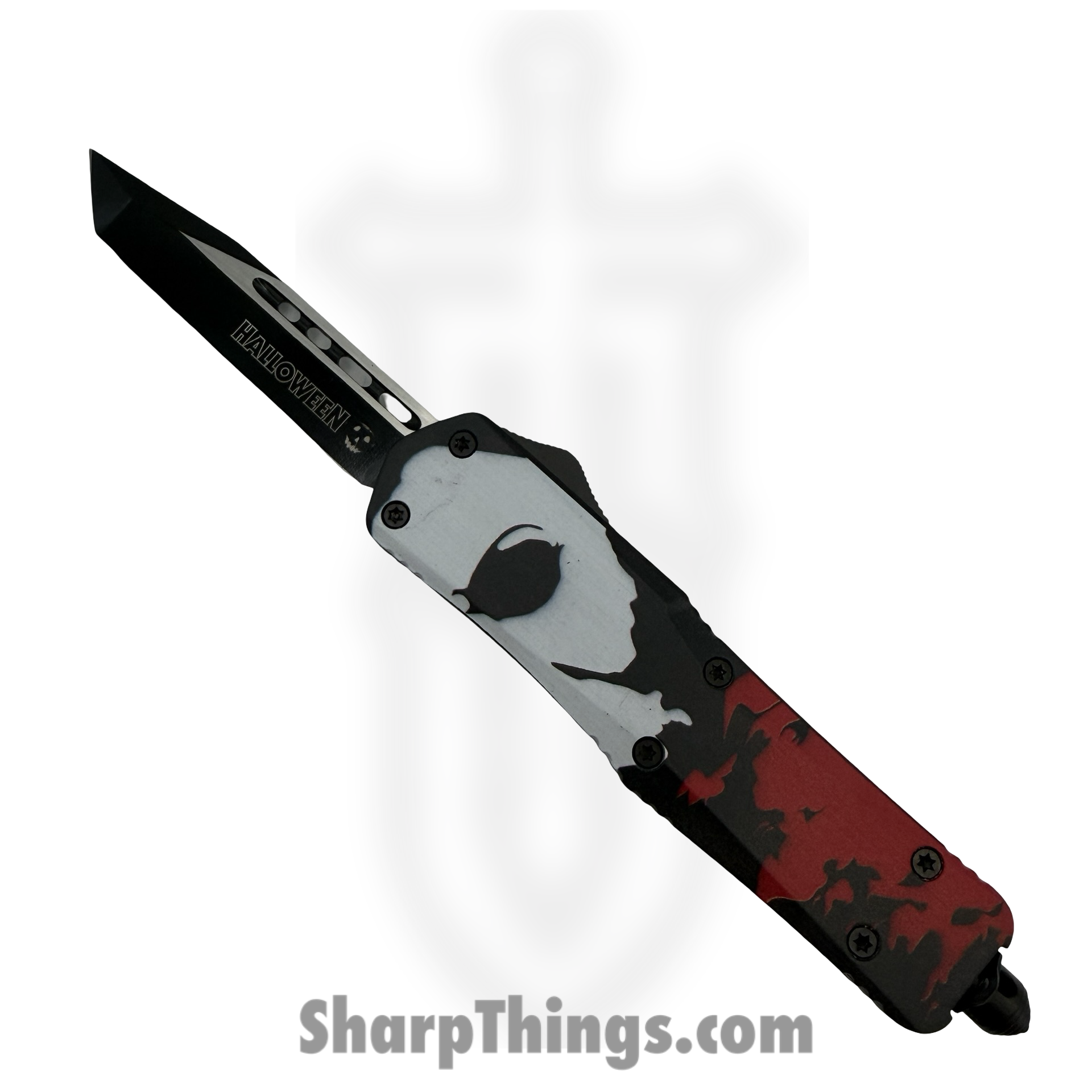WNS-A11-HWN_1.png Atomic Knives - WNS-A11-HWN - Thin Man M. Myers - OTF Auto - D2 Coated Tanto - Aluminum - Red/White/Black - Image 1
