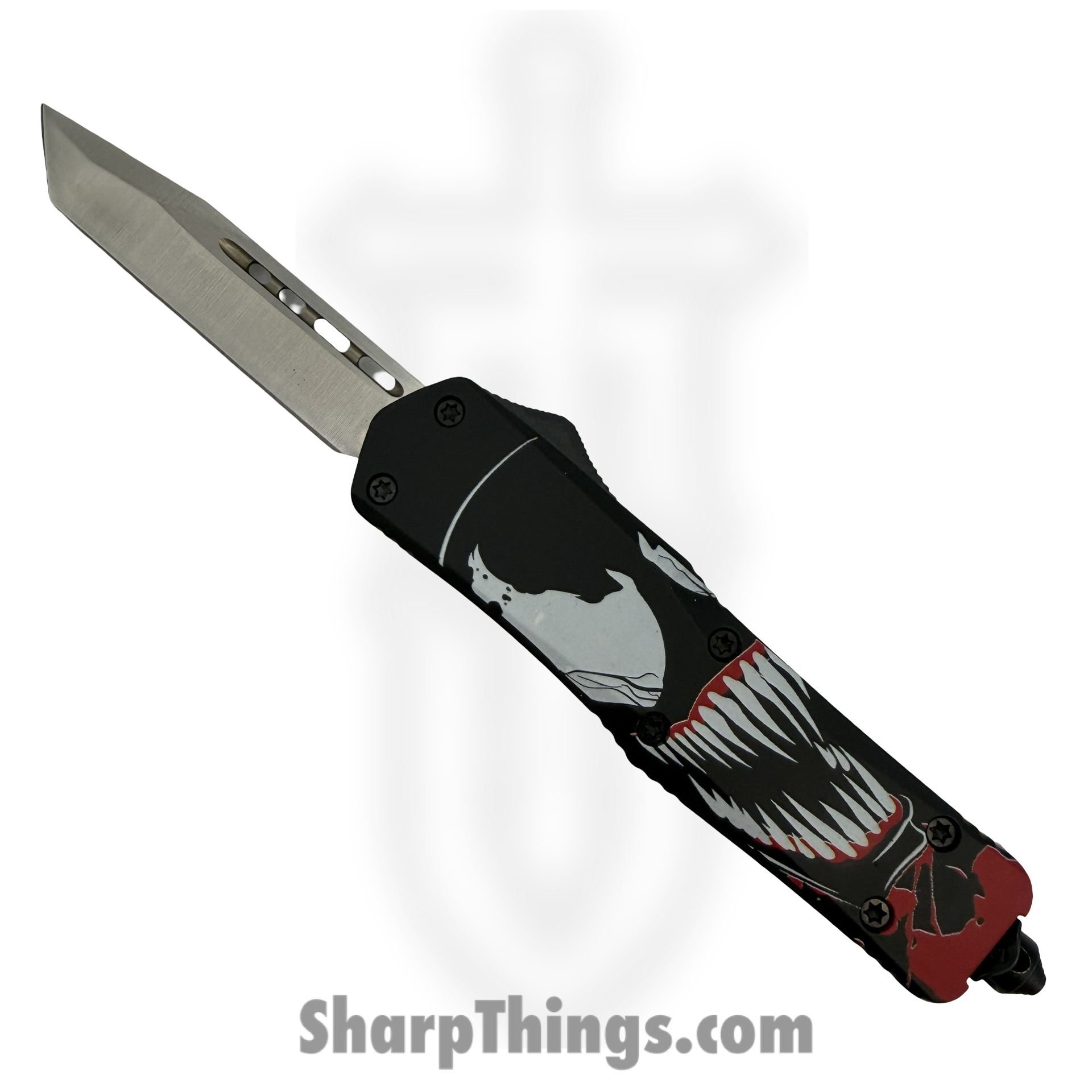 WNS-A11-VM_1.png Atomic Knives - WNS-A11-VM - Thin Man Venom - OTF Auto - D2 Satin Tanto - Aluminum - Black/White/Red - Image 1