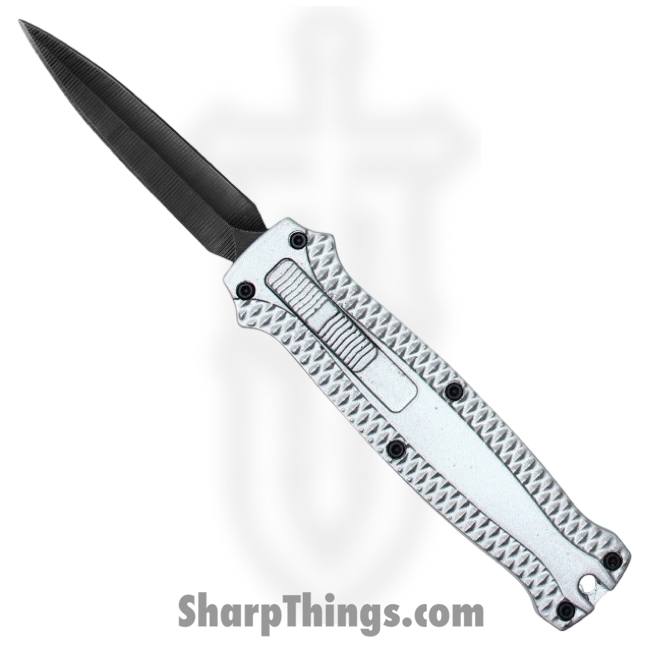 WNS-A705-SL_1.png Atomic Knives - WNS-A705-SL - Micro Cali 2 - OTF Auto - D2 Coated Dagger - Aluminum - Silver - Image 1
