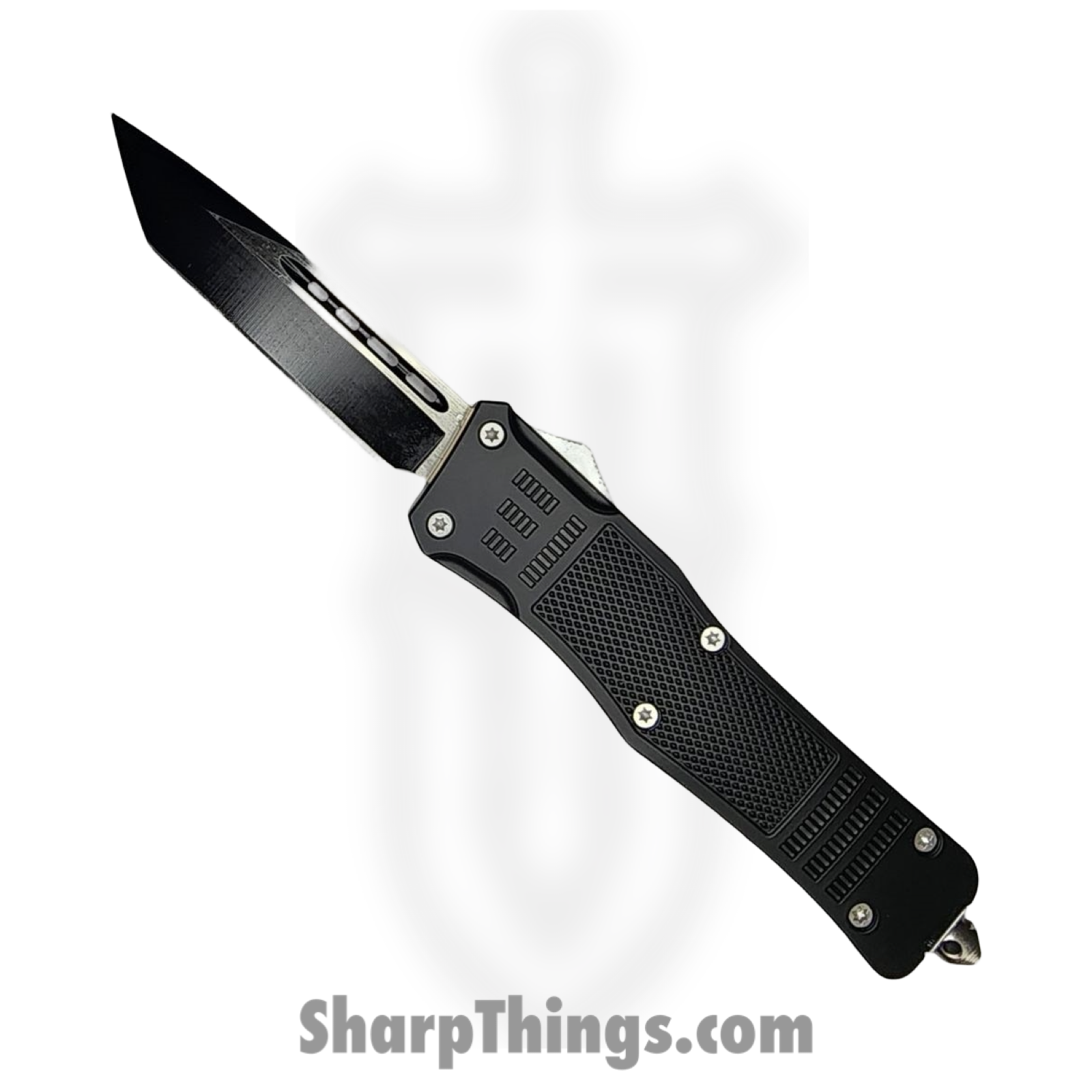 WNS-A9_1.png Atomic Knives - WNS-A9 - ATOMIC Select FAT MAN - OTF Auto - D2 Two Tone Tanto - Aluminum - Black - Image 1