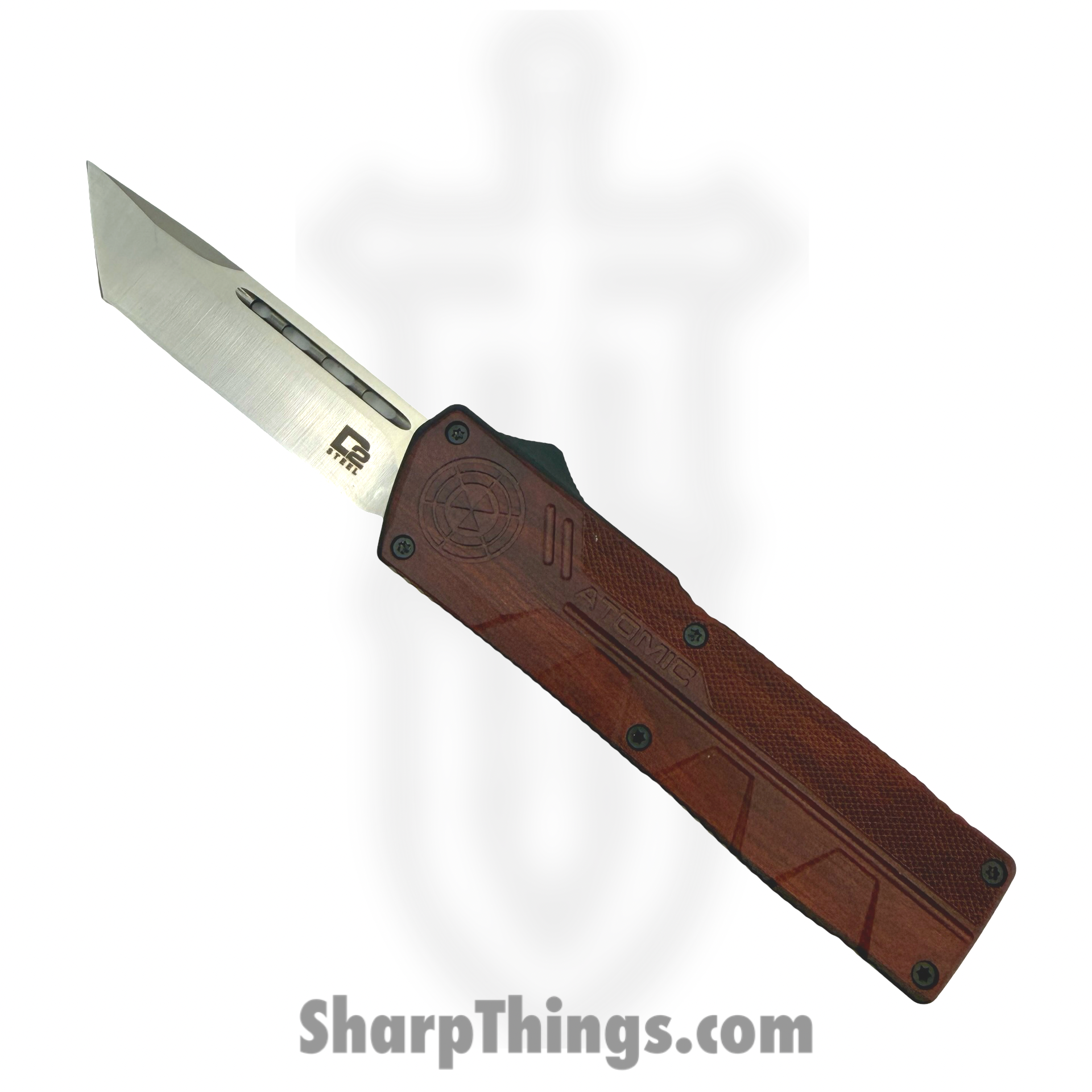 WNS-DT01RWD-TT_1.png Atomic Knives - WNS-DT01RWD-TT - UltraLite ATOMIC - OTF Auto - D2 Satin Tanto - Aluminum - Woodgrain - Image 1