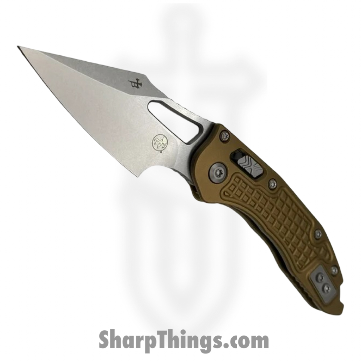 169MRL-10FRTA_1.jpg Microtech - 169MRL-10FRTA - M-Stitch - Folding Knife - M390MK Stonewash Spear Point - Frag Aluminum - Tan - Image 1