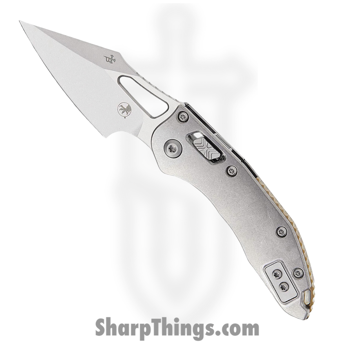 169MRL-10MS1_1.jpg Microtech - 169MRL-10MS1 - Mini Stitch - Folding Knife - M390MK Stonewash Spear Point - Slab Titanium - Silver Bronze - Image 1