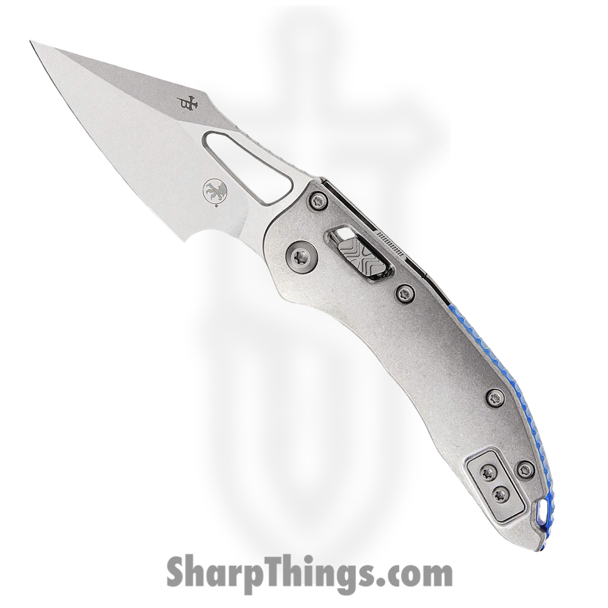 169MRL-10MS2_1.jpg Microtech - 169MRL-10MS2 - Mini Stitch - Folding Knife - M390MK Stonewash Spear Point - Slab Titanium - Silver Blue - Image 1