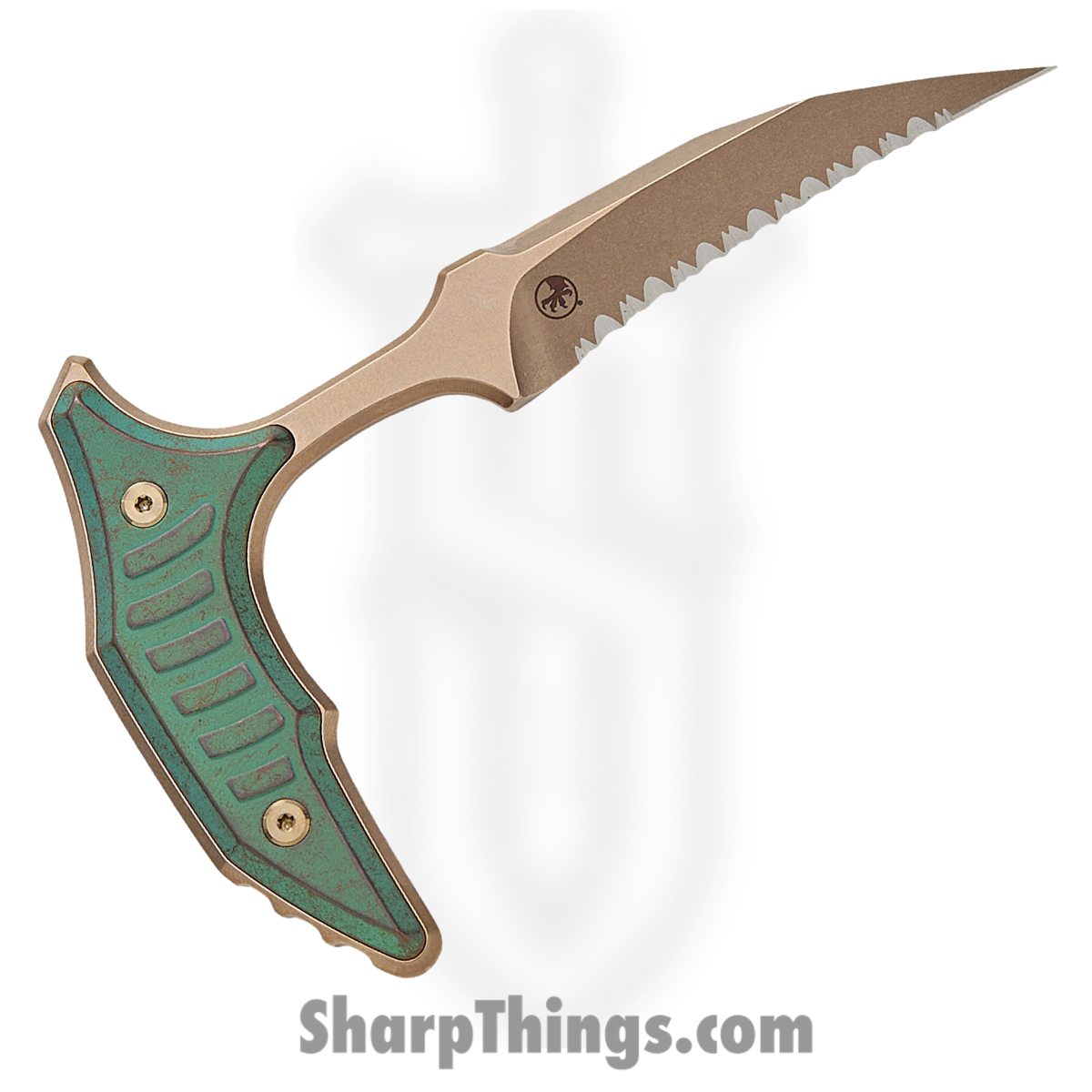 218-15MS1_1.jpg Microtech - 218-15MS1 - BEE - Fixed Blade Knife - 440C SS Bronzed Wharncliffe - Milled Titanium - Antique Green - Image 1