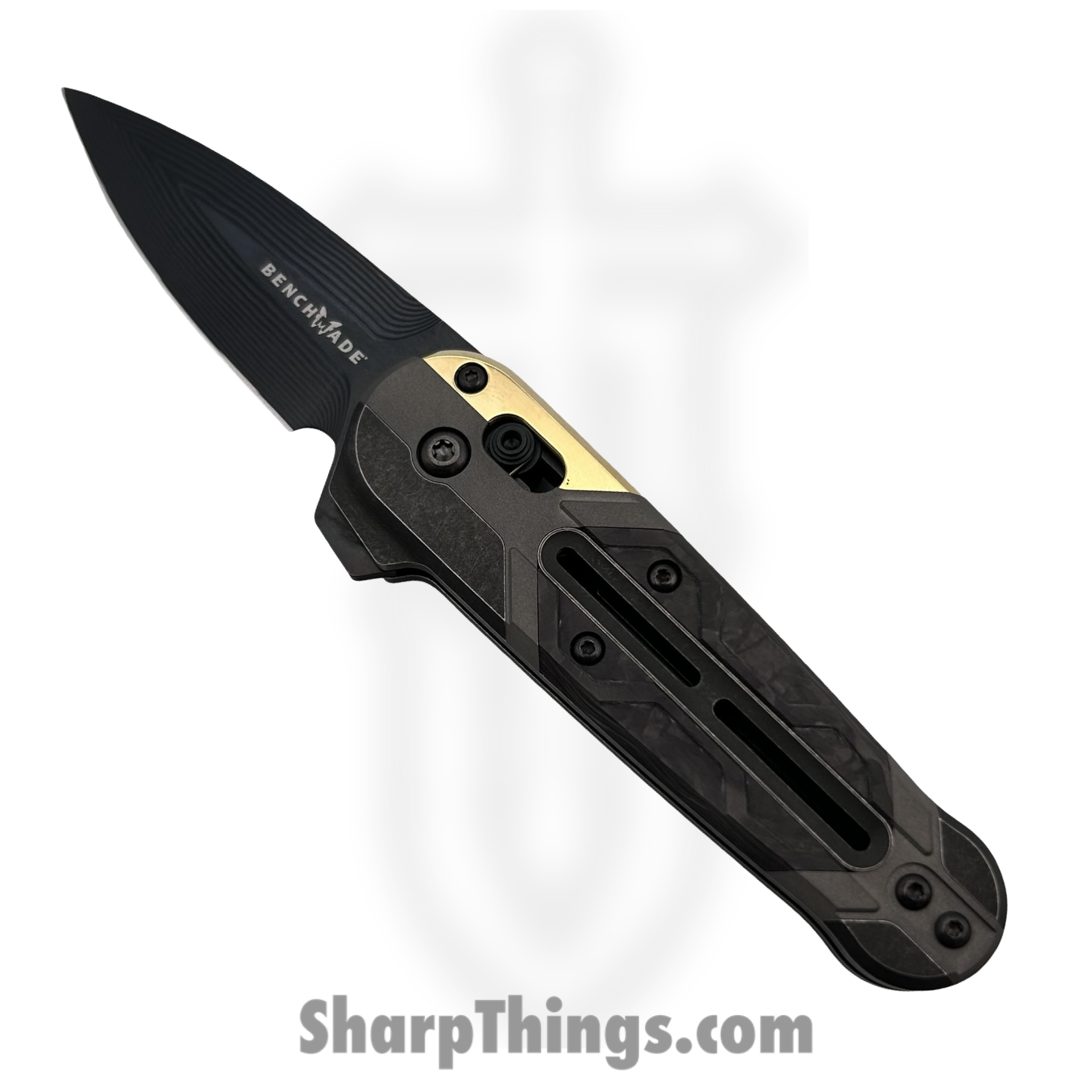 491BK-261_1.png Benchmade - 491BK-261 - Lowden Gold Class - Folding Knife - Damasteel Spear Point - 6AI4V Titanium - Black|Grey|Gold - Image 1