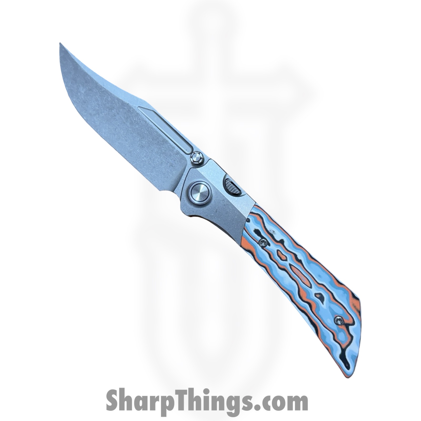 GCKduneA6_1.jpg Gecko Customz KW - GCDUNEA6 - Dune A6 - Folding Knife - M390 Stonewash Clip Point - Gmascus|Titanium - Orange - Image 1
