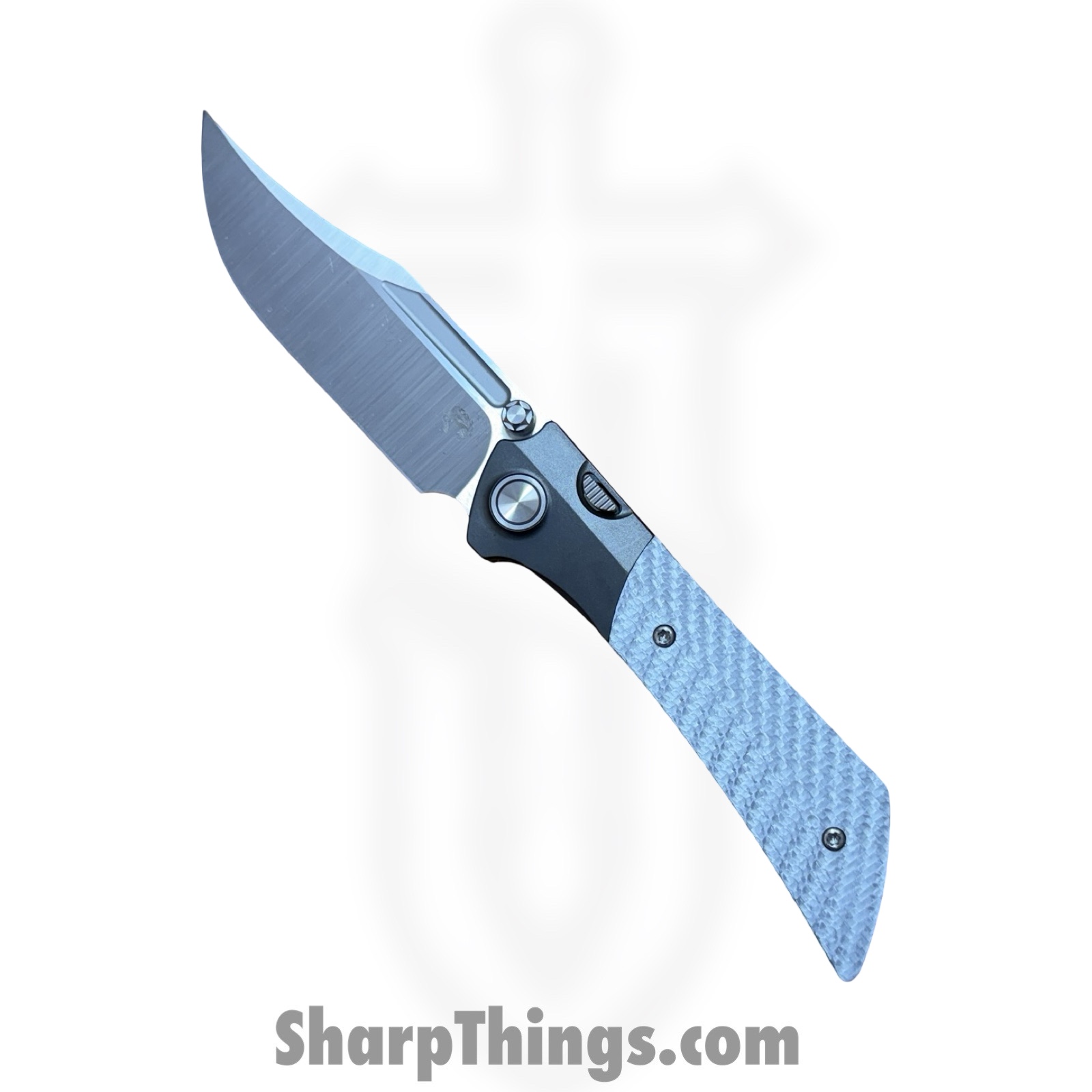 GKduneA8_1.jpg Gecko Customz KW - GCDUNEA8 - Dune A8 - Folding Knife - M390 Satin Clip Point - Twill CF - Silver - Image 1
