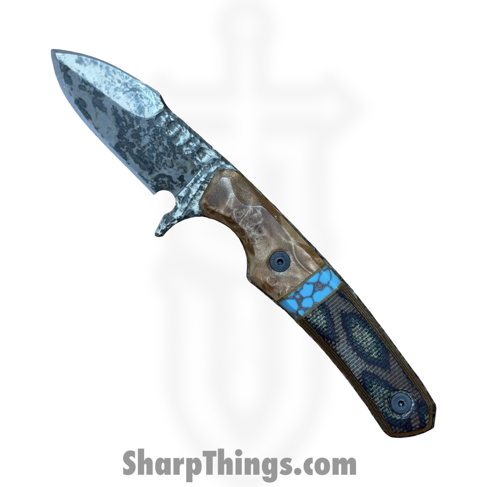 LRBSA001_1.jpg Lex Rex - LRBSA001 - EDC Kestrel - Fixed Blade Knife - 80CRV2 Patina DE Spear Point - Burl Wood, Truestone, Micarta - Black, Blue, Brown - Image 1