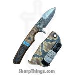 Lex Rex - LRBSA001 - EDC Kestrel - Fixed Blade Knife - 80CRV2 Patina DE Spear Point - Burl Wood, Truestone, Micarta - Black, Blue, Brown - Image 6