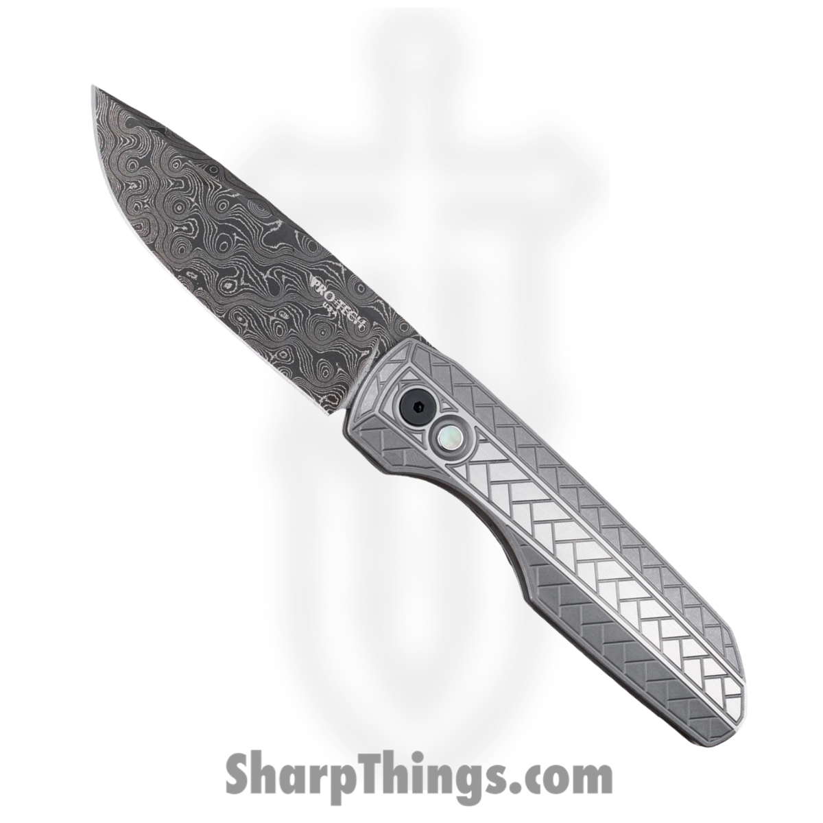 SYNAPSE2-BS26-002_1.jpg ProTech - SYNAPSE2.BS26.002 - Vero Synapse 2 - Automatic Knife - Chad Nichols Raindrop Damascus Drop Point - Herringbone Textured 17-4 Steel - Natural - Image 1