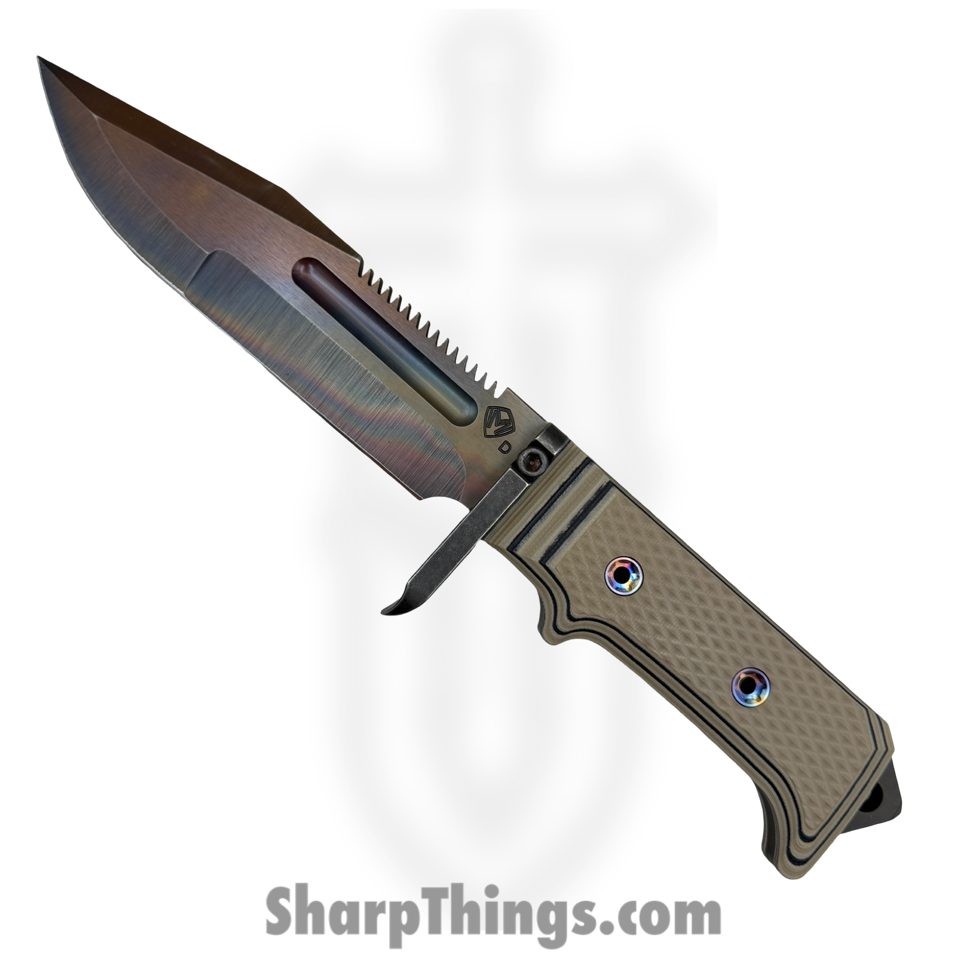 72926A_1.png Medford Knife and Tool - MK0754PQ-12KB-SPQ3-HP - USMC Raider - Fixed Blade Knife - D2 Vulcan Clip Point - Multi Layered G10 - Black Tan - Image 1