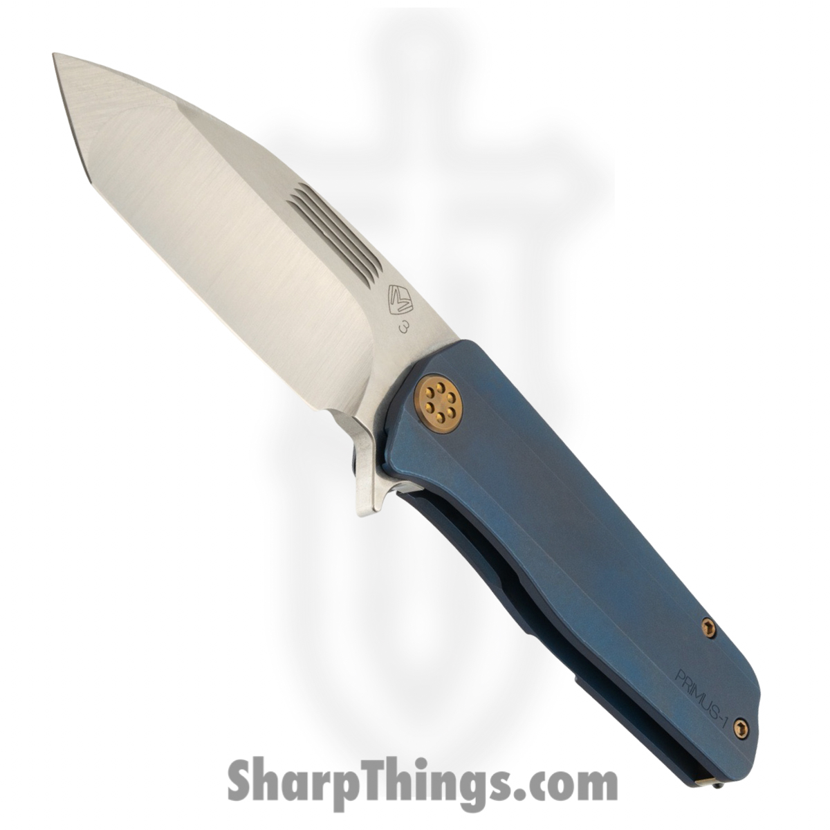 72926D_1.jpg Medford Knife and Tool - MK2203TT-37A2-T1C1-B1 - Primus - Folding Knife - 3V Tumbled Tanto - OS Tumbled Titanium - Blue - Image 1