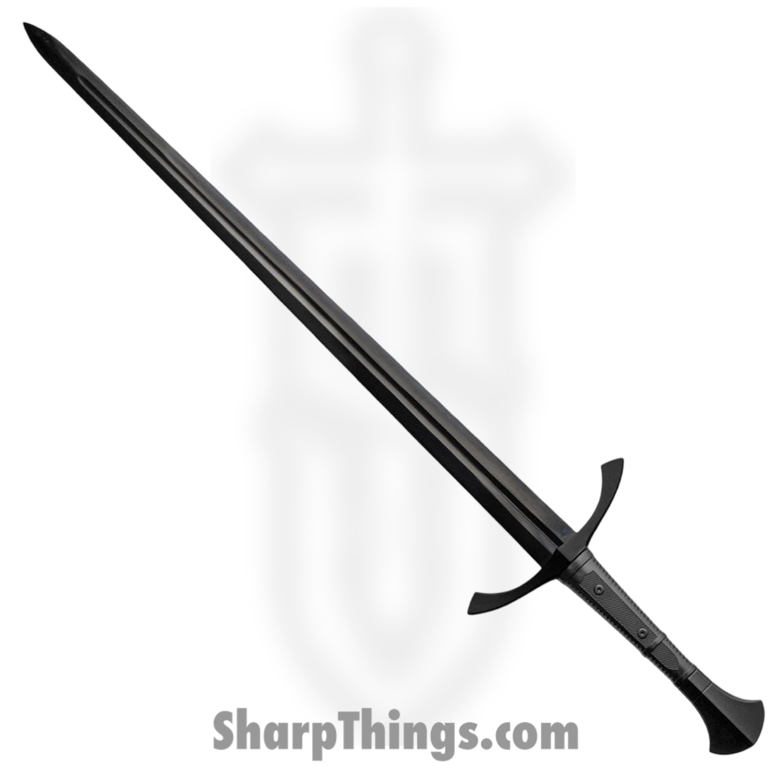 801608127126.png Battle Tested - BT2712 - Medieval Dark Knight Sword - Fixed Blade Knife - 1065 HC Coated Double Edge - Leather - Black - Image 1