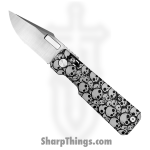 Vero Engineering - Vero_BSA_0B - Aura - Folding Knife - 14C28N Satin Drop Point - Aluminum Skulls - Black