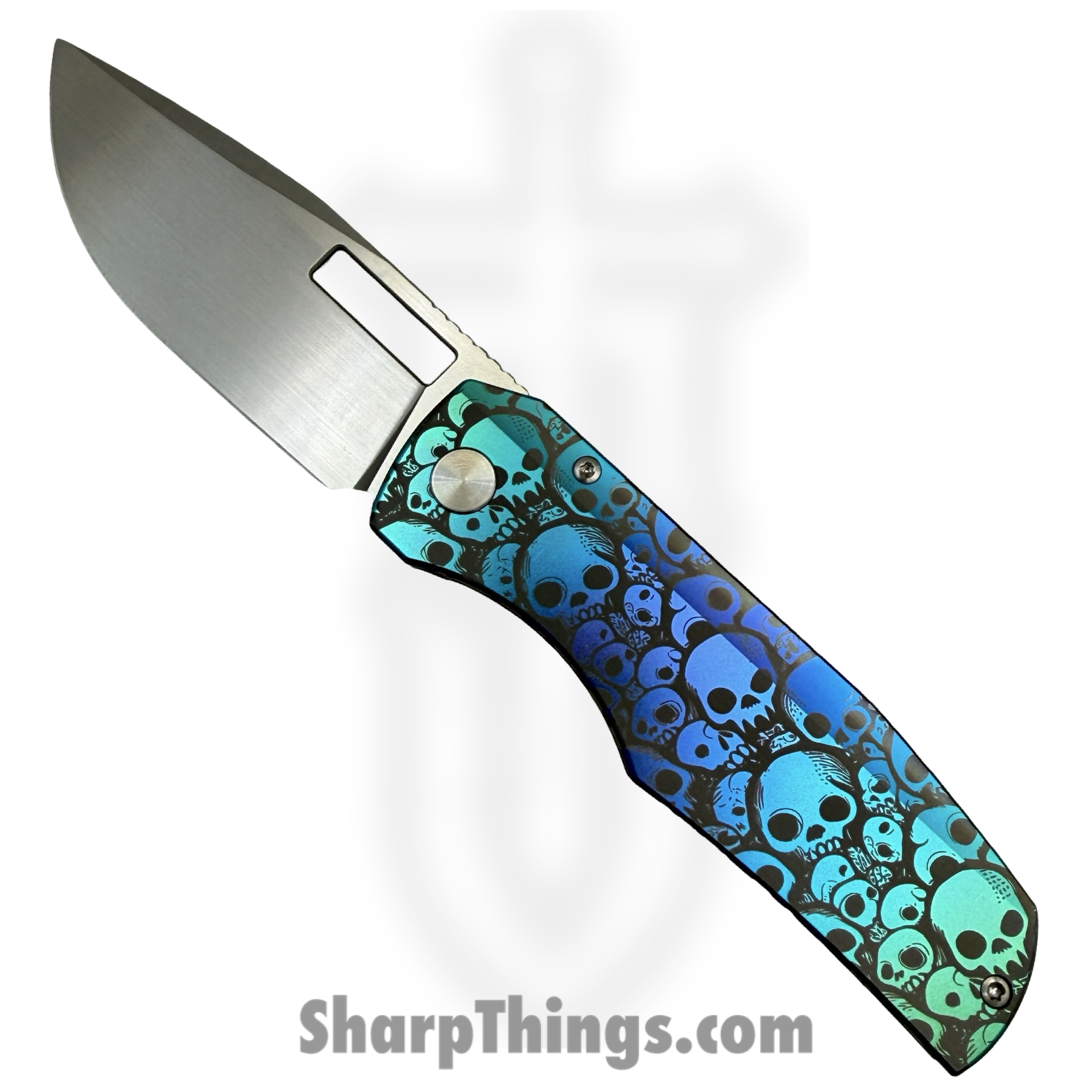 BSA_0L_1.png Vero Engineering - Vero_BSA_0L - Nova - Folding Knife - M390 Coated Drop Point - Titanium Iridescent Skulls - Image 1