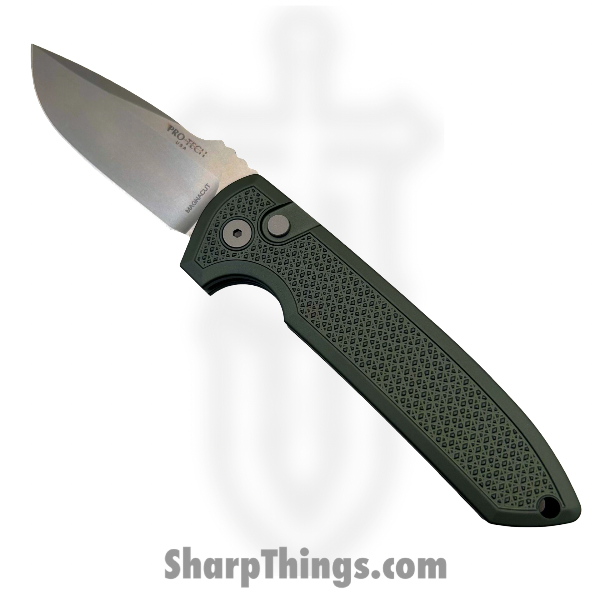 LG3105-GREEN_1.png ProTech - LG3105-Green - Rockeye - Automatic Knife - CPM MagnaCut Stonewash Drop Point - Carbide Aluminum - Green - Image 1