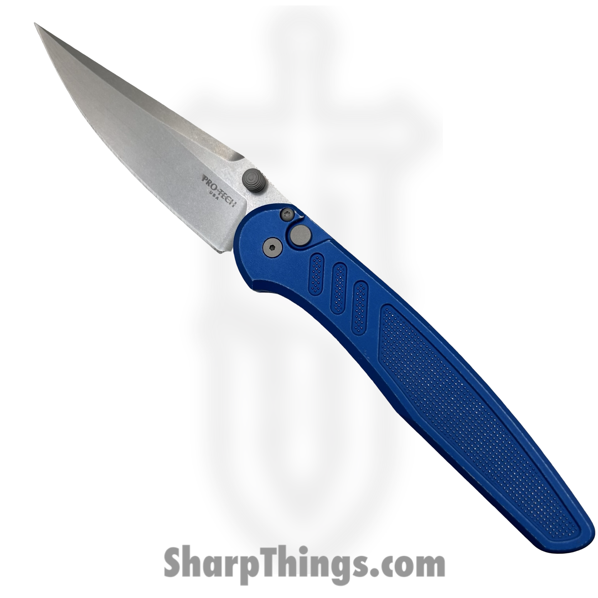 PN1101-BW_1.png ProTech - PN1101-BW Blue - Peace Neighbor Avalon - Folding Knife - CPM MagnaCut Stonewash Drop Point - Knurled Aluminum - Battleworn Blue - Image 1