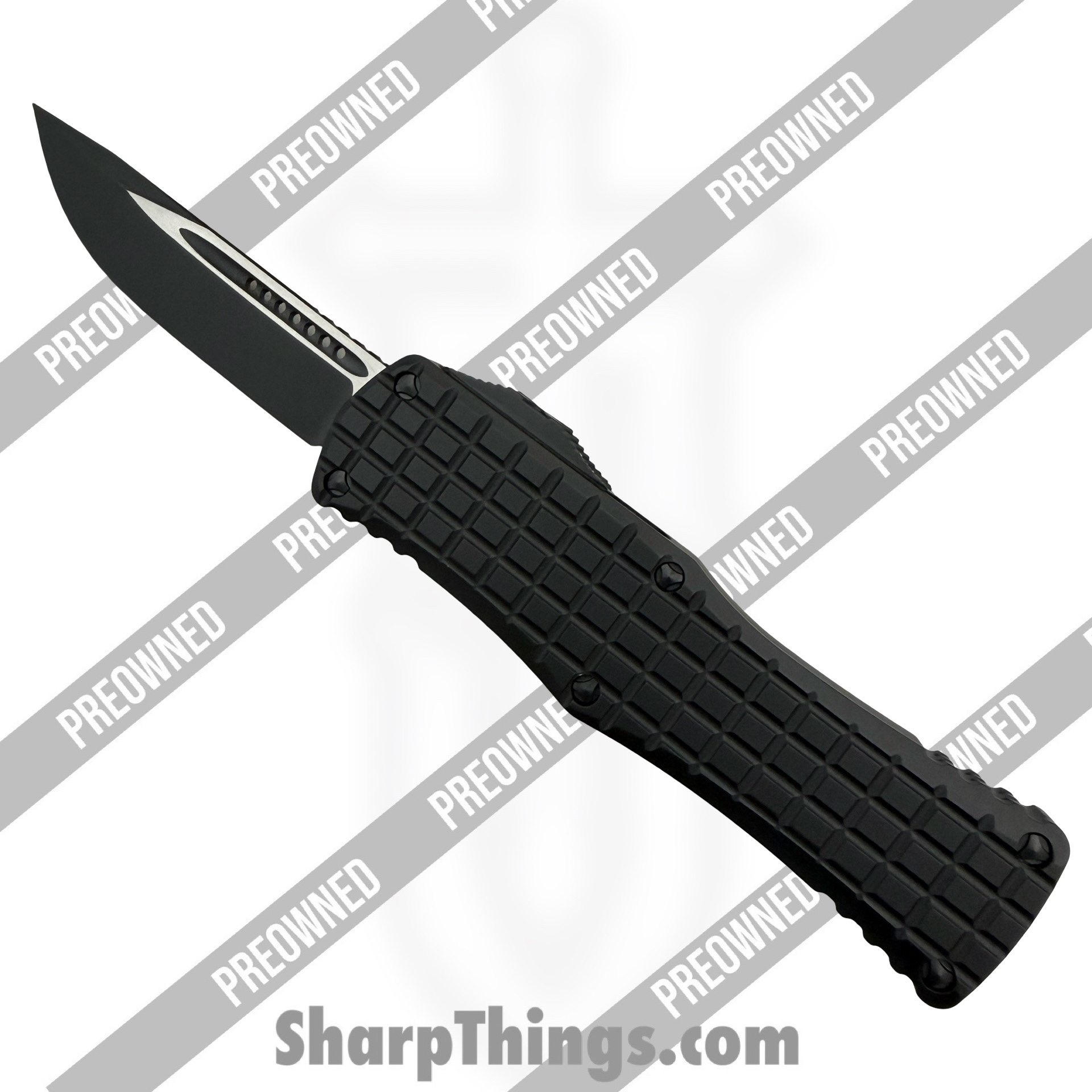PO703-1TFRS_1.jpg Microtech - PO703-1TFRS - Preowned Hera Frag - Folding Knife - M390 Coated Drop Point - Aluminum - Black - Image 1