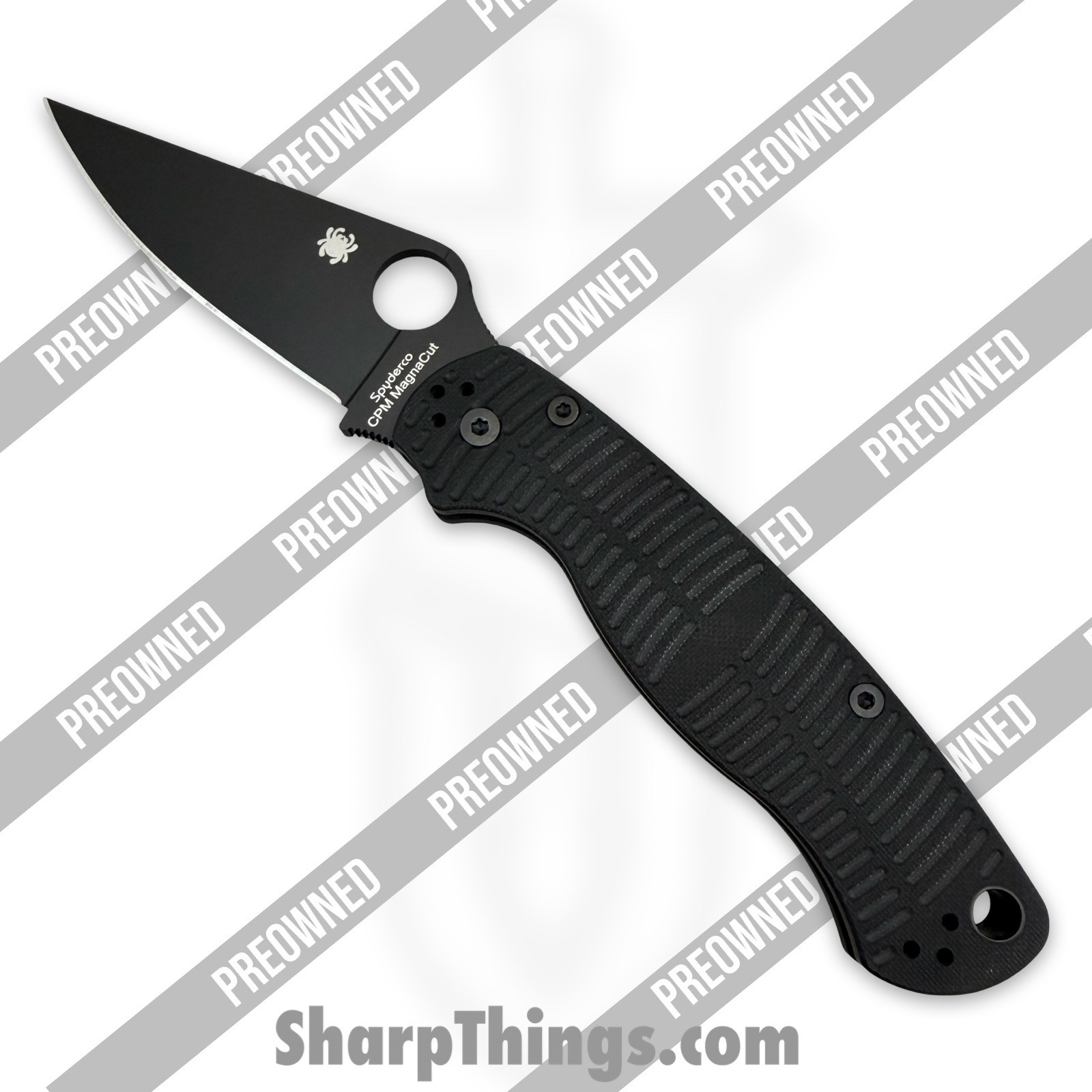 POC81GMCBKP2_1.jpg Spyderco - POC81GMCBKP2 - Preowned Paramilitary 2 Salt - Folding Knife - CPM MagnaCut DLC Clip Point - G10 - Black - Image 1