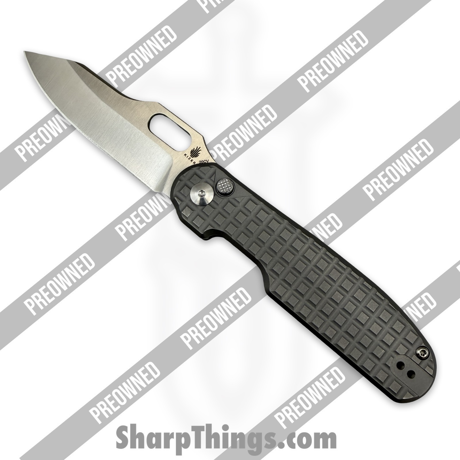 POKI4562A4_1.jpg Kizer Cutlery - POKI4562A4 - Preowned Cormorant Ti - Folding Knife - 20CV Satin Clip Point - Titanium - Grey - Image 1