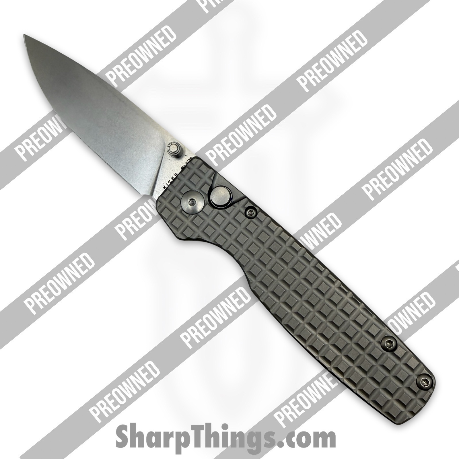 POKi4605A1_1.jpg Kizer Cutlery - POKi4605A1 - Preowned Original Ti - Folding Knife - S35VN Stonewash Drop Point - Titanium - Grey - Image 1