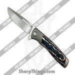 Sharp by Design - POSBD-335 - Preowned Mini Evo - Folding Knife - M390 Satin Drop Point - Titanium - Grey|Red|White|Blue