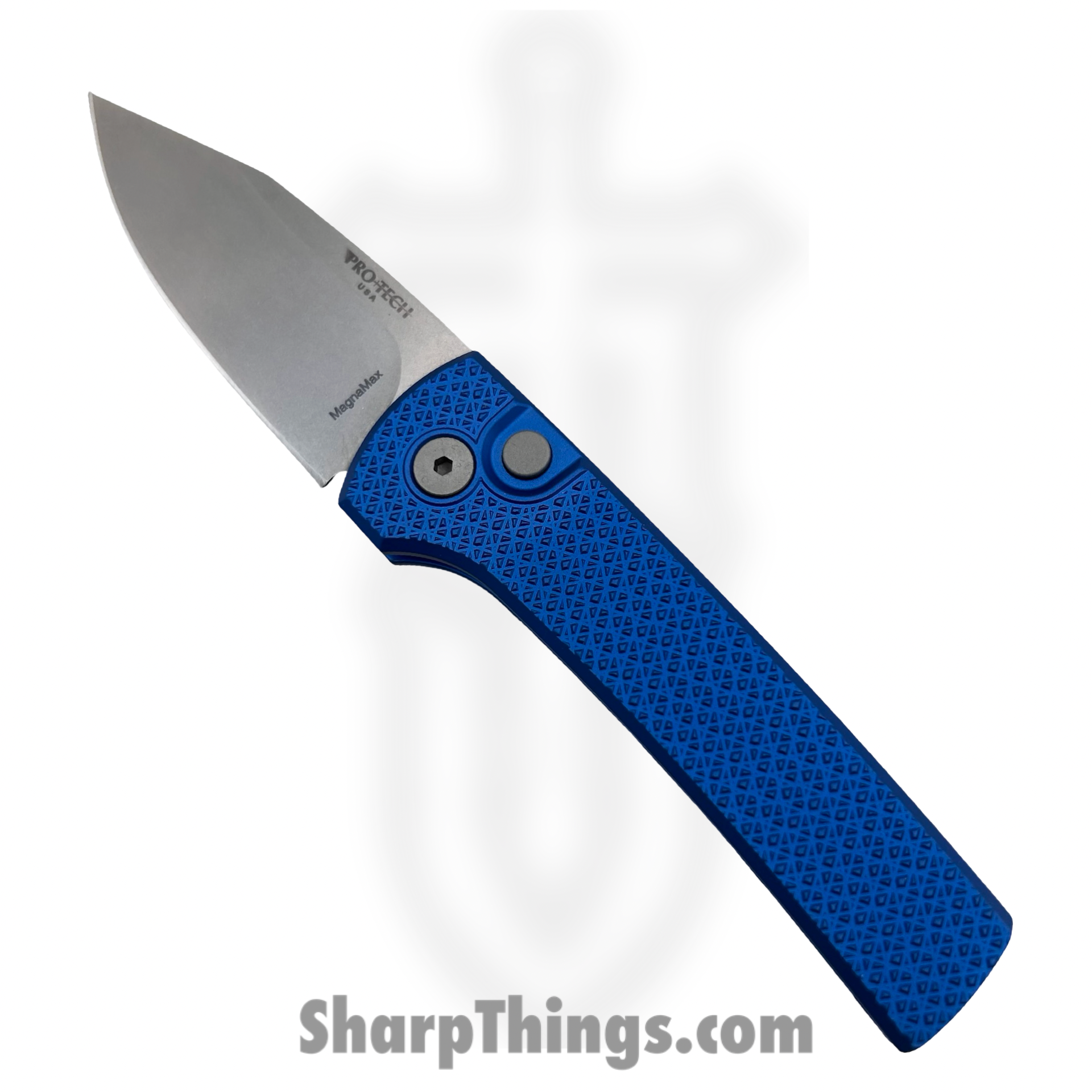 RCS1105-BLUE_1.png ProTech - RCS1105-Blue - Ramon Chavez Scapegoat - Automatic Knife - CPM MagnaMax Stonewash Clip Point - Carbide Aluminum - Blue - Image 1