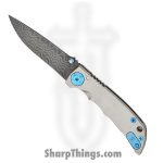 Spartan Blades - SF10DMBL - Harsey 3.25 - Folding Knife - Chad Nichols Damascus Acid Etched Drop Point - 6AI4V Titanium - Grey Blue