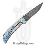 Spartan Blades - SF10DMBL - Harsey 3.25 - Folding Knife - Chad Nichols Damascus Acid Etched Drop Point - 6AI4V Titanium - Grey Blue - Image 2