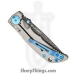 Spartan Blades - SF10DMBL - Harsey 3.25 - Folding Knife - Chad Nichols Damascus Acid Etched Drop Point - 6AI4V Titanium - Grey Blue - Image 4