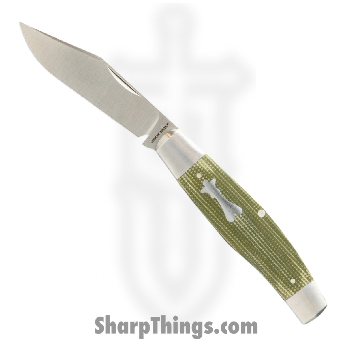 STOCK-01-GRN-CAN-MIC_1.jpg Jack Wolf Knives - STOCK-01-GRN-CAN-MIC - Gateway Stockman - Folding Knife - 14C28N Satin Stockman - Canvas Micarta - Green - Image 1